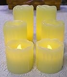 LED Real Wax Pillar Candles - Set of 6 - Realistic Looking Flameless Flickering Flame Yellow Amber G