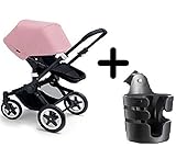 Bugaboo 2015 Buffalo Stroller Complete Set in Black/Soft Pink Canvas Fabric Set + Bugaboo Cup Holder