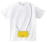 【ノーブランド品】【ショルダーバッグ　イエロー　だまし絵】 ホワイト　120cm　キッズ半袖Tシャツ