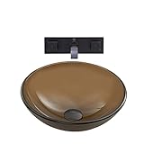 VIGO Sheer Sepia Glass Vessel Bathroom Sink and Titus Wall Mount Faucet with Pop Up, Antique Rubbed 