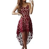 Women's Dress,Neartime Floral Lace SleeveLess V-Neck Cocktail Swing Irregular Dress (S, Red) [並行輸入品]