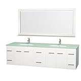 Wyndham Collection Centra 80 inch Double Bathroom Vanity in Matte White Green Glass Countertop Under