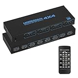 HDMIマトリックス 4入力4出力 4K@30Hz HDMIマトリックス スイッチャー セレクター 4x4 IRリモコン付き 4画面 分配 1080P@60Hz、3D、RGB 4：4：4、YUV 4：4：4