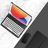 マウス付き Fire HD 10 Plus/HD 10 第11世代 2021年型 キーボードケース 丸型キー 可愛い カラーキーボード カラフル 10.1インチ タブレットFire HD 10 プラス 丸い 分離式 キーボード カバー (黒+白)