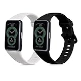 kwmobile 2x 交換バンド Huawei Band 6対応 ベルト - シリコンバンド ソフト TPU 耐久性 黒色/白色
