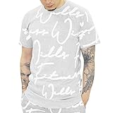 [WILLS FITNESS] Tシャツ メンズ 半袖 ウィルズ フィットネス SCRIPT T SHIRT オールプリント 筋トレ ジム ウエア スポーツウェア 丸襟 9900000010002 (Gray, S)