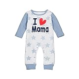 Famuka 赤ちゃん英字ロゴロンパース　ドット/星プリント長袖ベビー服　（ライトブルー６-９ヶ月）