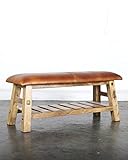 WOODEN BENCH/ブラウン レザー×ウッド 棚付きベンチ / インダストリアル家具