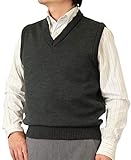 [Aspetiva] ベスト Ｖネック(Ｖ首) 日本製 ウール100% 10ゲージ 定番の天竺無地Ｖベスト 紳士/メンズ/シニア/国産 (1907 L ﾁｬｺｰﾙ)