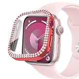 CIOODDW for アップルウォッチ カバー 40mm 41mm 42mm 44mm 45mm 46mm 49mm キラキラ 超簿軽量 耐衝撃 100%灵敏度 96颗 金属 ダブルダイヤモンド 飾りフレーム apple watch カバー Series ultra 3/2/1 /11/10/9/8/7/SE3/SE2/SE/6/5/4（40mm,レッド,液晶フィルムなし）