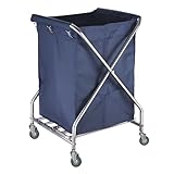 ホテルリネンカート 業務用 ランドリーワゴン キャスター付き サービスカート 多目的 ダストカート付布袋 リネンカート ホテル清掃台車 折りたたみ式 業務洗濯物用かご 大型分別カート ホテ 学校 病院 工場 マーケット 業務用ハンドトラック(ブルー)
