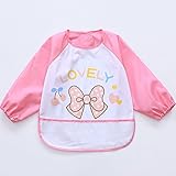 Oral-Q　子供用のエプロン　赤ちゃんの前掛け　可愛いリボン絵芸術　防水袖のデザイン（３ヶ月～3歳、1セット）　Oral-Qから
