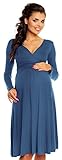 Zeta Ville - 婦人向け 産科 ストレッチ ドレス 帝国 ウエスト - 長い 袖 - 890c (ブルージーンズ, JA 9, S)