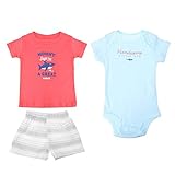 Bestjpshop 2018 子供服　ベビー服 半袖 3点セット（ロンパース+パンツ+Ｔシャツ)可愛い動物 幼児　肌着　赤ちゃん　新生児パジャマ　ロンパース　カバーオール　出産祝い/プレゼント　春夏