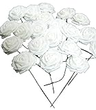 バラ 造花 50個 茎付き 8cm セット 手作り アレンジメント 結婚式 パーティー お祝い に(ホワイト)