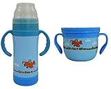Insulated Stainless Steel Sippy Cup and Gobble n Go Snack Cup Set (Blue Airplanes) by EcoVessel