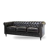 クラシックデモダン【ヴィンセント】三人掛け チェスターフィールドソファ（ダークブラウン/フェイクレザー×ブラック）アンティーク クラシック ラグジュアリー 高級感 ブリティッシュ 英国 アメリカン 西海岸【搬入・設置サービス】VC3P48K