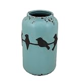 Essential D??cor Entrada Collection Birds Ceramic Vase, 6.3 by 10.83-Inch, Blue with Black