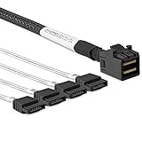 10Gtek Mini SAS 6G内部 HD SFF-8643 to 4X SATA 7pin ハードディスク データサーバーRAIDケーブル,0.5メートル