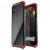 iPhone XS/iPhone X ガラスケース 金属＋PC 三段式バンパー 強化ガラスカバー 多重保護 耐衝撃 かっこいいお洒落 (iPhone XS/iPhoneX, 黒＋赤)