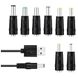 USBケーブル 8 in 1 DC 5V1A 電源ケーブル USB-丸口 変換プラグ付き DC充電コード 5.5x2.5/5.5x2.1mm 扇風機 ナイトライト などに適用 サイズ 3.5*1.35mm 4.0*1.7mm 4.8*1.7mm 5.5*1.7mm 5.5*2.1mm 5.5*2.5mm 6.3*3.0mm 6.4*4.4mm コネクタアダプタ (1本+8変換プラグ)