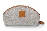 【 HUSUG 】 トラベルポーチ 化粧ポーチ cosmetic bag レディース 旅行 小物入れ ハンドメイド (100%天然ウールフェルト オーガニック 牛皮)