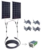 ECO-WORTHY 200 W ソーラー パネル キット: 2個 100W 200ｗ ソーラーパネル + ソーラー ケーブル + 15A チャージ コントローラー + Z 取付金具 RV ボート用