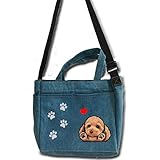 デニム ショルダーバッグ ファスナー付/内ポケット外ポケット付/お散歩バッグ/トイプードル 34/犬 かばん トートバッグ/キャンバス雑貨グッズ犬雑貨