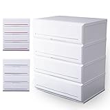 収納ケース チェスト 木天板 ハイブリッド天板 色分けプレート付 帯電処理 角丸加工 幅62 4段 ホワイト