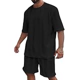 [YAYUPLUS] セットアップ メンズ ニット 上下セット カットソー ジャージ サマーニット tシャツ ニットパンツ 半袖Tシャツ ハーフパンツ ゴルフウェア 30代 40代 50代 父の日 プレゼント 夏 無地 (JP, アルファベット, 3XL, ブラック)