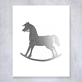 Rocking Horse Silver Foil Print Poster Nursery Art Baby's Room Children Kids Metallic Silver Decor 8