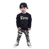 杜屋トヤ　新生児服　ボーイズ上下セット　Lil' King　かわいい長袖Ｔシャツ　トップス　迷彩プリントロングパンツ　ルームウェア　赤ちゃん・子供・キッズ　プレゼント　1-5歳　80cm/90cm/1