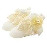 レーストリムパール付きホワイトプリティベビーアンクルソックス