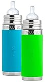 Pura Kiki Stainless Steel Vacuum Insulated Infant Bottle 9 Ounce Set of 2 Green and Aqua [並行輸入品]