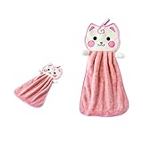 KingKingming 子供タオル ベビースキンケアハンカチ サンゴのベルベットのタオル 漫画猫 ハンカチ　ピンク