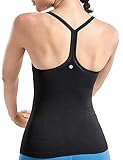 [CRZ YOGA] ヨガウェア レディース タンクトップ スポーツ キャミソール 速乾 リブ編み パッド付 Yバック フィットネストップス ブラック S