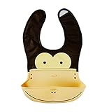 MUZJOY シリコンビブ お食事用エプロン 防水スタイ よだれかけ ソフト スマート 立体ポケット付 / キイロイ トラ