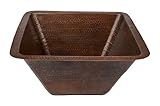 Premier Copper Products BS17DB 17-Inch Universal Large Square Hammered Copper Sink, Oil Rubbed Bronz