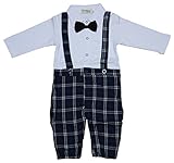 【Babystity】  ベビー チェック柄 サスペンダー × 蝶ネクタイ 付き フォーマルカバーオール (95cm) KR-CLO028
