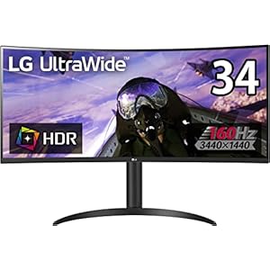 LG ゲーミング モニター UltraGear 34WP65C-B 34インチ/21:9 曲面 ウルトラワイド(3440×1440)/VA/160Hz/1ms MBR/HDR/FreeSync Premium/HDMI×2,DisplayPort×1/スピーカー/高さ調節/3年安心・無輝点保証