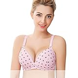 【SEBLES】マタニティ コットン 無地 授乳 前開き バストアップ ブラジャー 3段 3列 ホック 全7種 無地 ドット(ライトピンクドット大,80C)