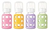 Lifefactory Glass Baby Bottles 4 Pack (4 oz. in Girl Colors) - Pink/Yellow/Lilac/Green by Lifefactor