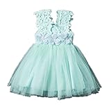 WIN 子供ワンピース　ベビードレス　ガールズ　 フォーマルワンピース　 子供服 子どもドレス 女の子用　発表会　結婚式 フラワーガール 出産祝い 発表会 花柄オーガンジードレス (90cm, グリー