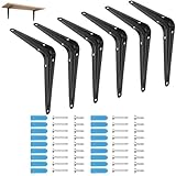 COCIVIVRE 棚受け金具 黒 250mm×200mm×42mm 6本セット 棚受けブラケット l字金具 鉄製 ネジ付き 壁掛け吊り棚・金具棚うけ・キッチン・部屋・オフィス対応