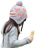 (ビグッド)Bigood 可愛い 秋冬 ニット帽 キッズ 女の子 帽子 赤ちゃん ベビー 帽子 ボンボン付き 子供用 男の子 防寒 耳あて アウター オレンジ 狐柄 グレーM