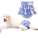 KUVEELA PET 犬用マナーパンツ 犬用 メス サニタリーパンツ 犬用パンツ 雌 犬用生理パンツ 犬用オムツカバー 女の子 メス 発情期用 通気性 吸水性良い 再利用可能（花柄ブルー XL）