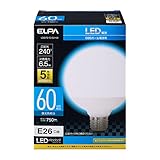 朝日電器 エルパ (ELPA) LED電球 ボール球形 G95 (口金E26 / 60W形 / 白色) 5年保証 / 電球 (LDG7D-G-G2103)