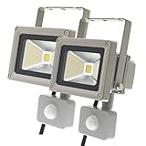人感センサー付・防雨形LED投光器 (10Wタイプ) ACコード2m 【ボディーカラー：グレー】（2個セット）