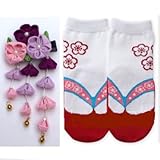 PS BABY 草履ソックス しだれ桜 鈴付き クリップ髪飾りセット 12-15cm (レッド)