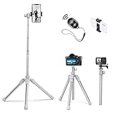 K&F Concept トラベル三脚 偏心チューブ 4段 全高170cm 縮長30cm 脚径 22mm 小型 自由雲台 アルカスイス互換 アルミ三脚 生放送ビデオ VLOG 撮影に対応 シルバー